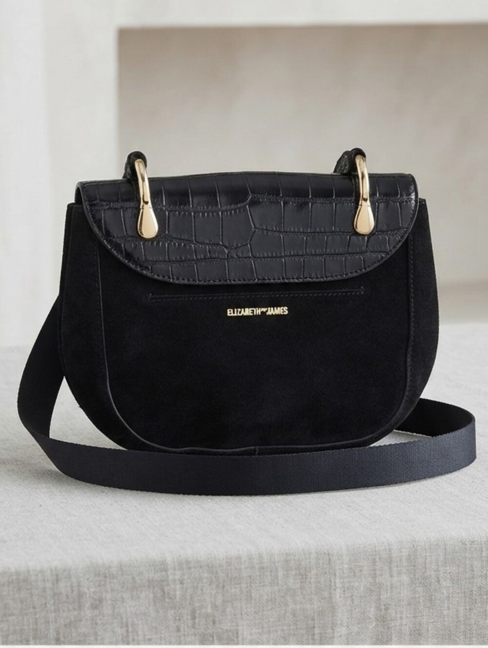 Elizabeth and James Black Croc Embossed & Suede Crossbody Bag - GORGEOUS!